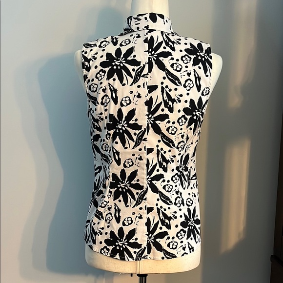 Alfani Vintage Black and White Fitted Tank Top with Mandarin Collar - Picture 2 of 8